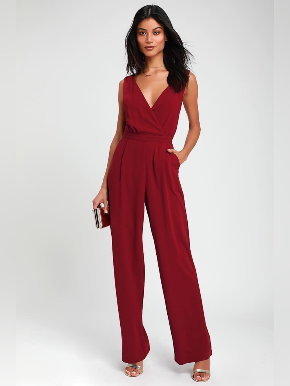 🌹 LULUs Kiska Burgundy Lace Wide-Leg Jumpsuit. Size XL. Good condition!